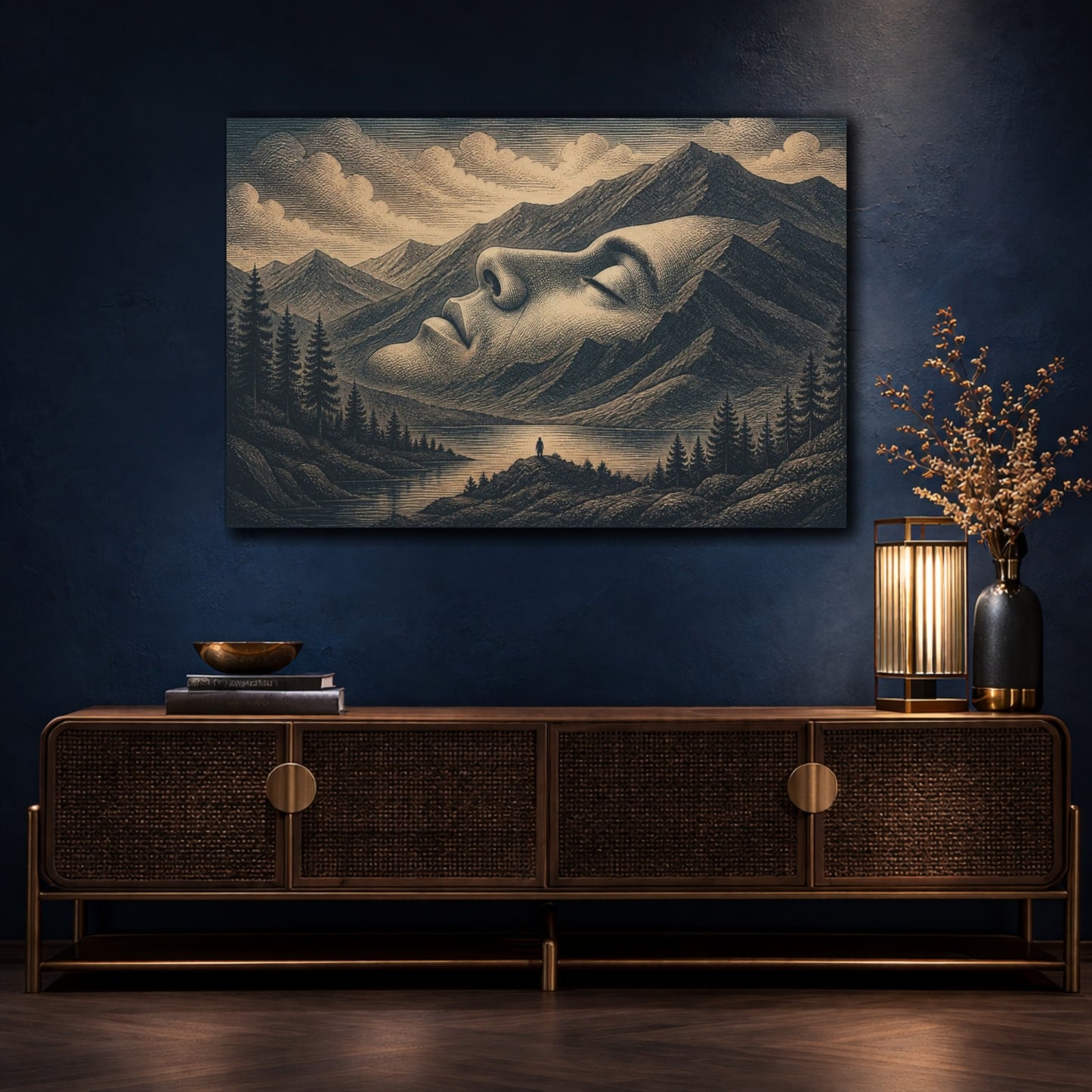 Mockup 4. Mountain Face Illusion shown as canvas print