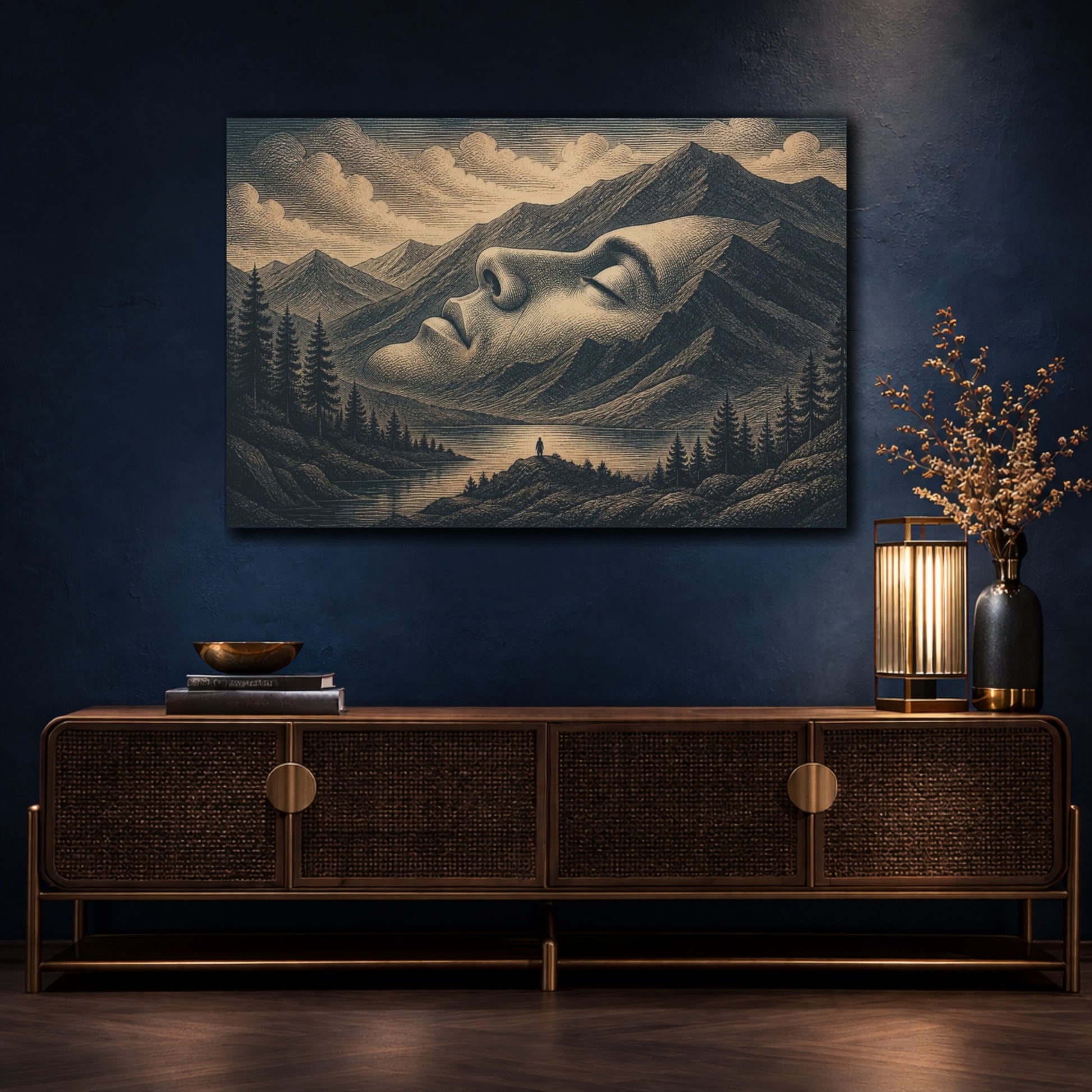 Mockup 4. Mountain Face Illusion shown as canvas print