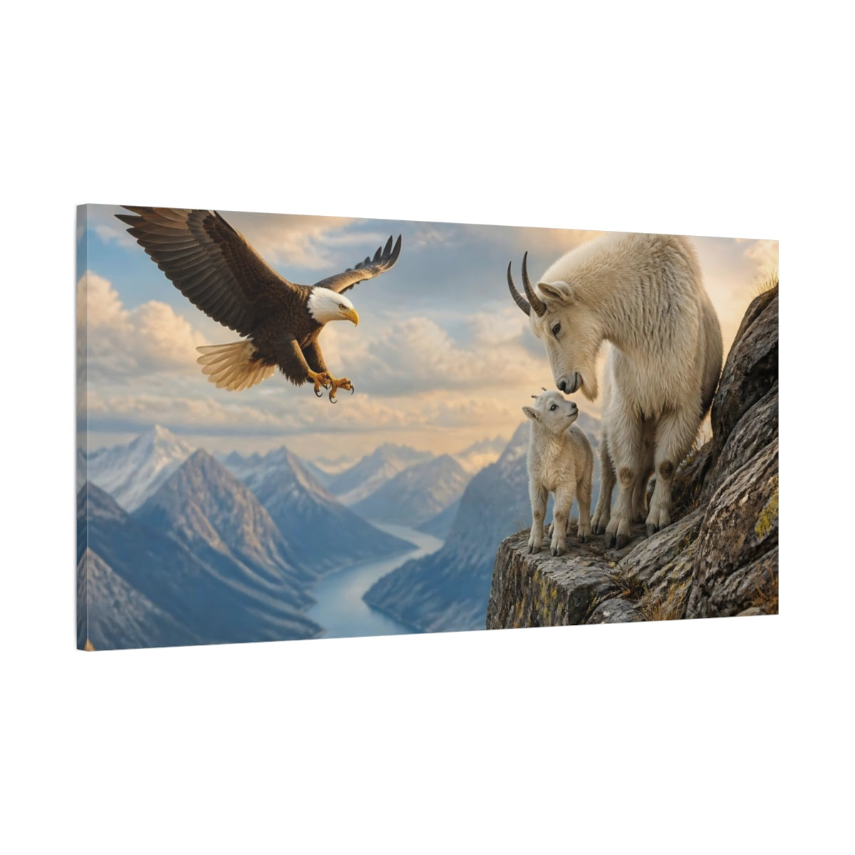 Main Mockup. Mountain Goat And Eagle shown as canvas print