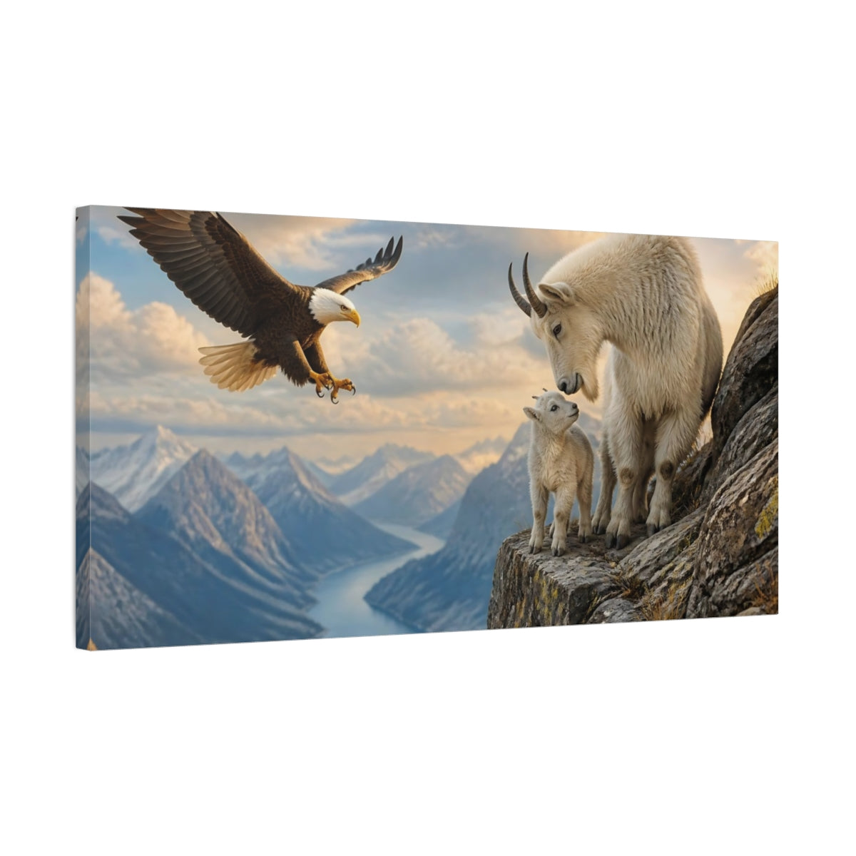 Side Mockup 1. Mountain Goat And Eagle shown as canvas print