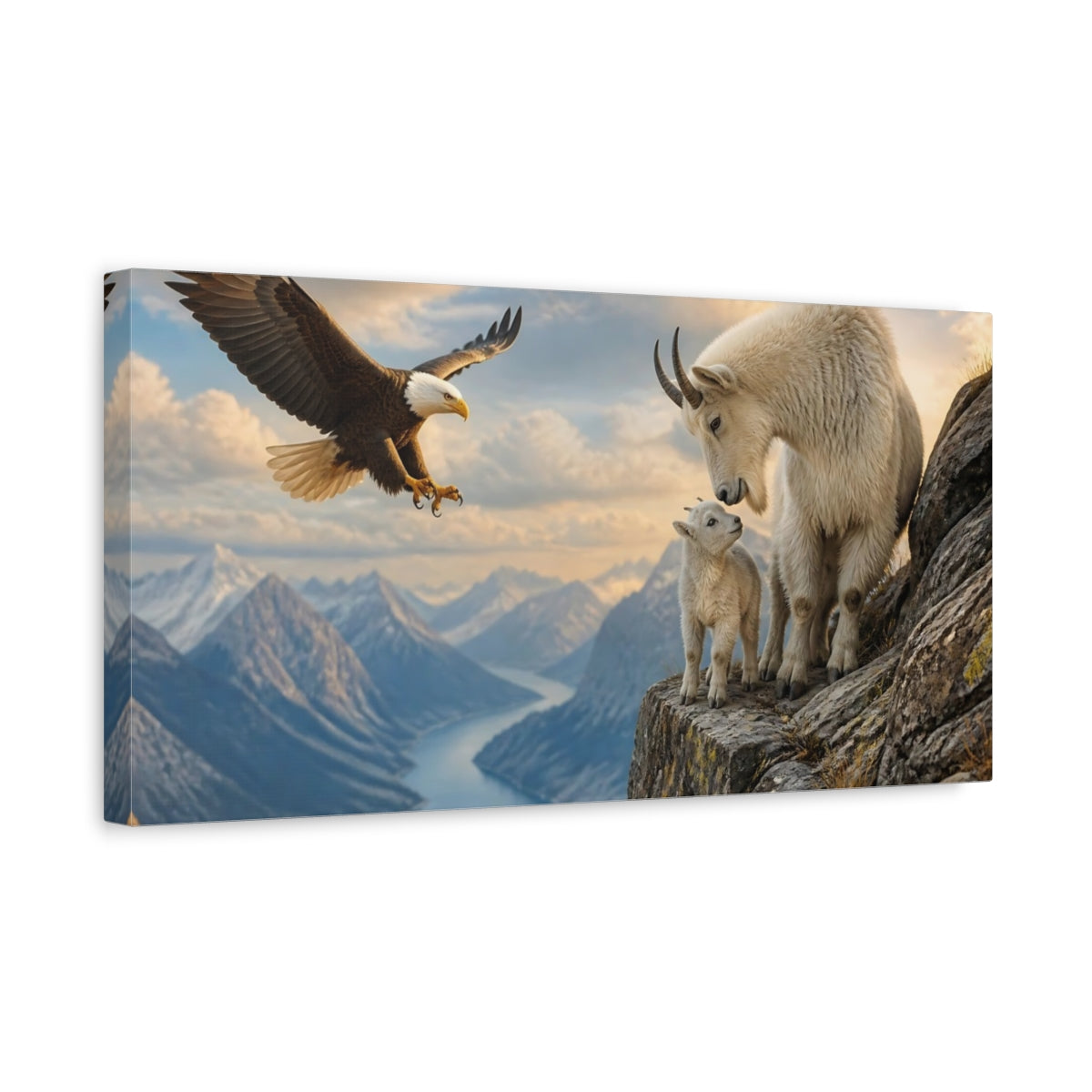 Side Mockup 3. Mountain Goat And Eagle shown as canvas print