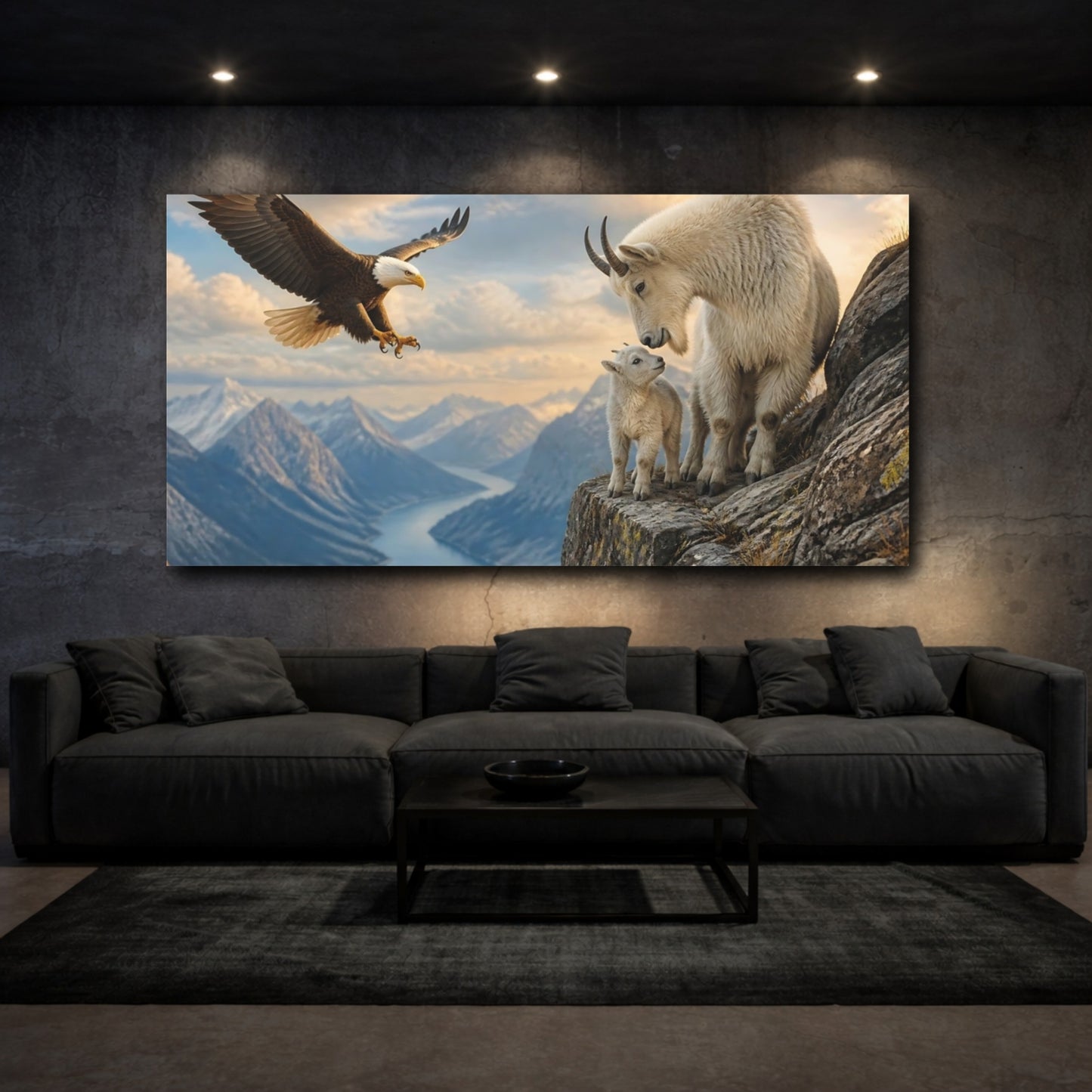 Mockup 3. Mountain Goat And Eagle shown as canvas print