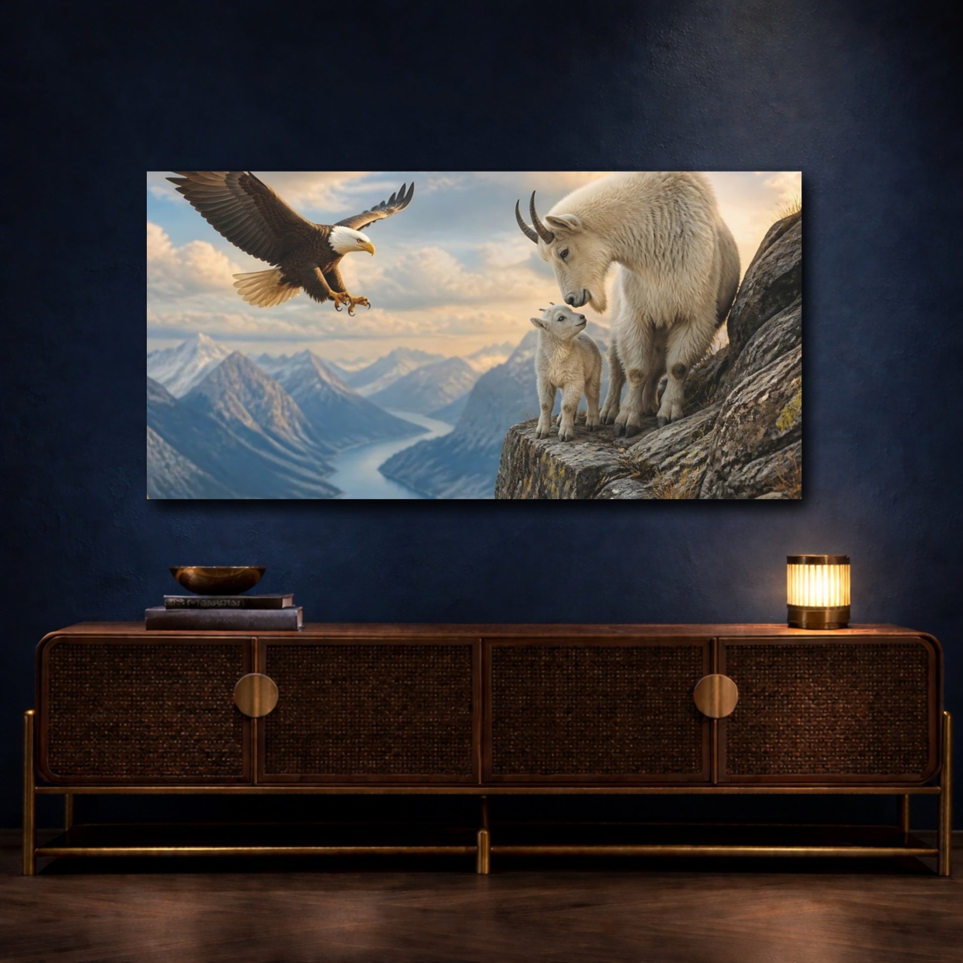 Mockup 4. Mountain Goat And Eagle shown as canvas print