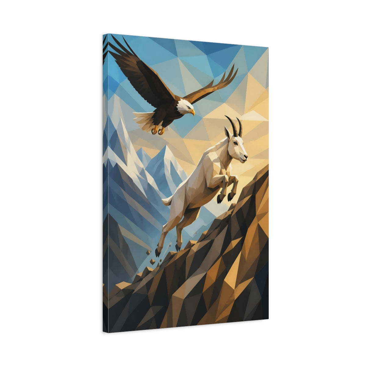 Side Mockup 2. Mountain Goat Animals Scene shown as canvas print