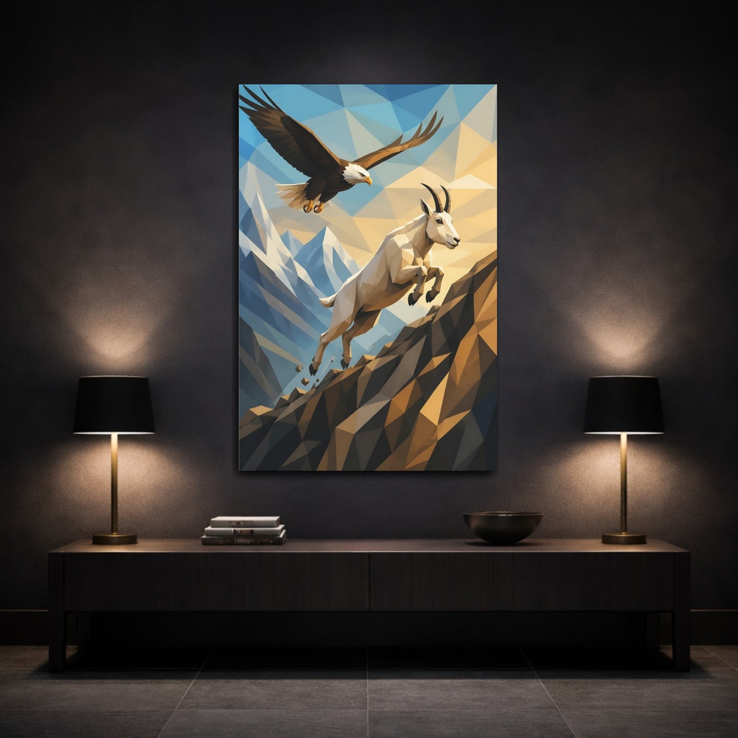 Mockup 3. Mountain Goat Animals Scene shown as canvas print