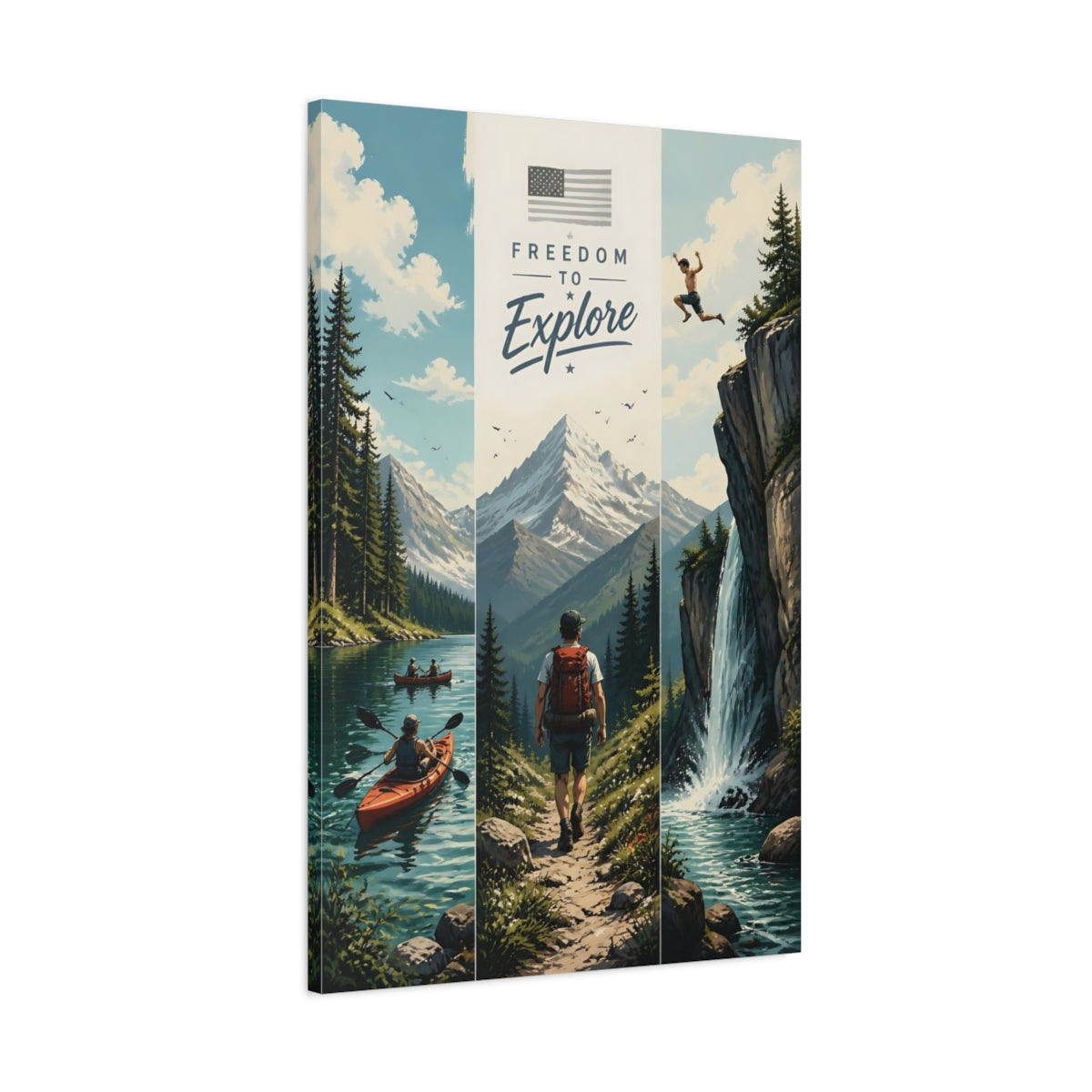 Main Mockup. Mountain Hiker Adventure shown as canvas print