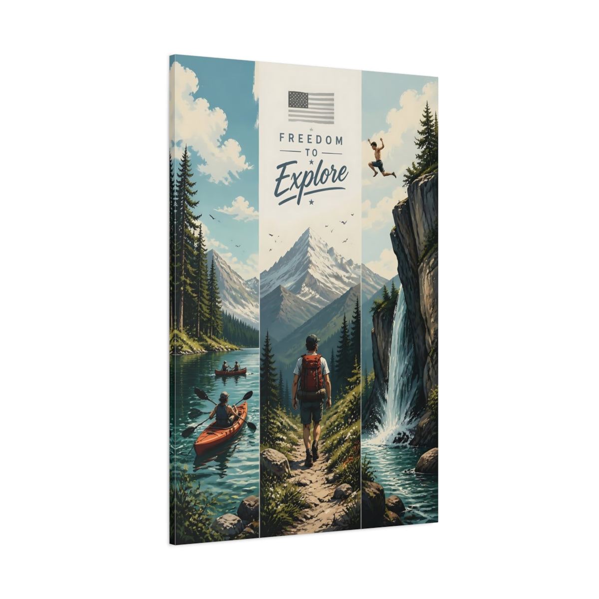 Side Mockup 1. Mountain Hiker Adventure shown as canvas print