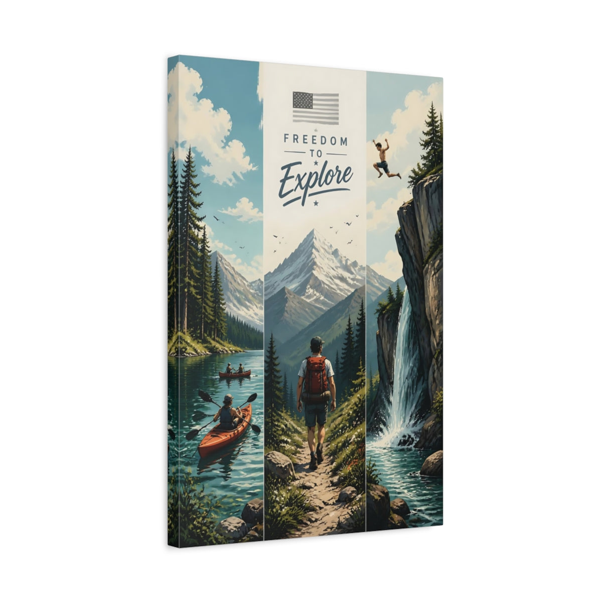 Side Mockup 3. Mountain Hiker Adventure shown as canvas print