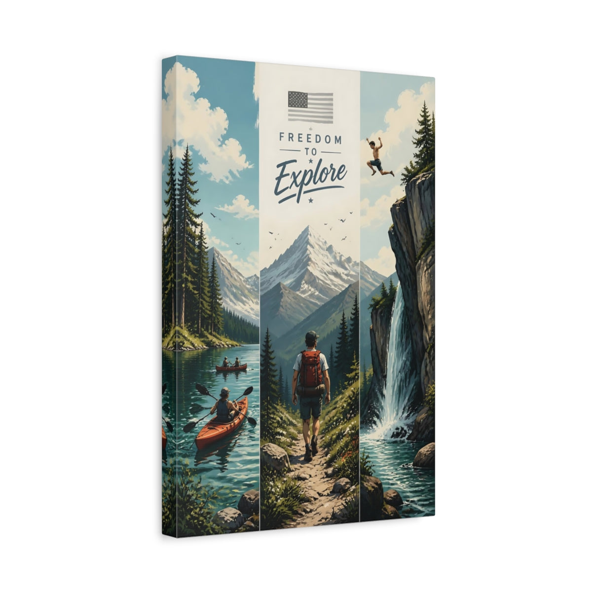 Side Mockup 4. Mountain Hiker Adventure shown as canvas print