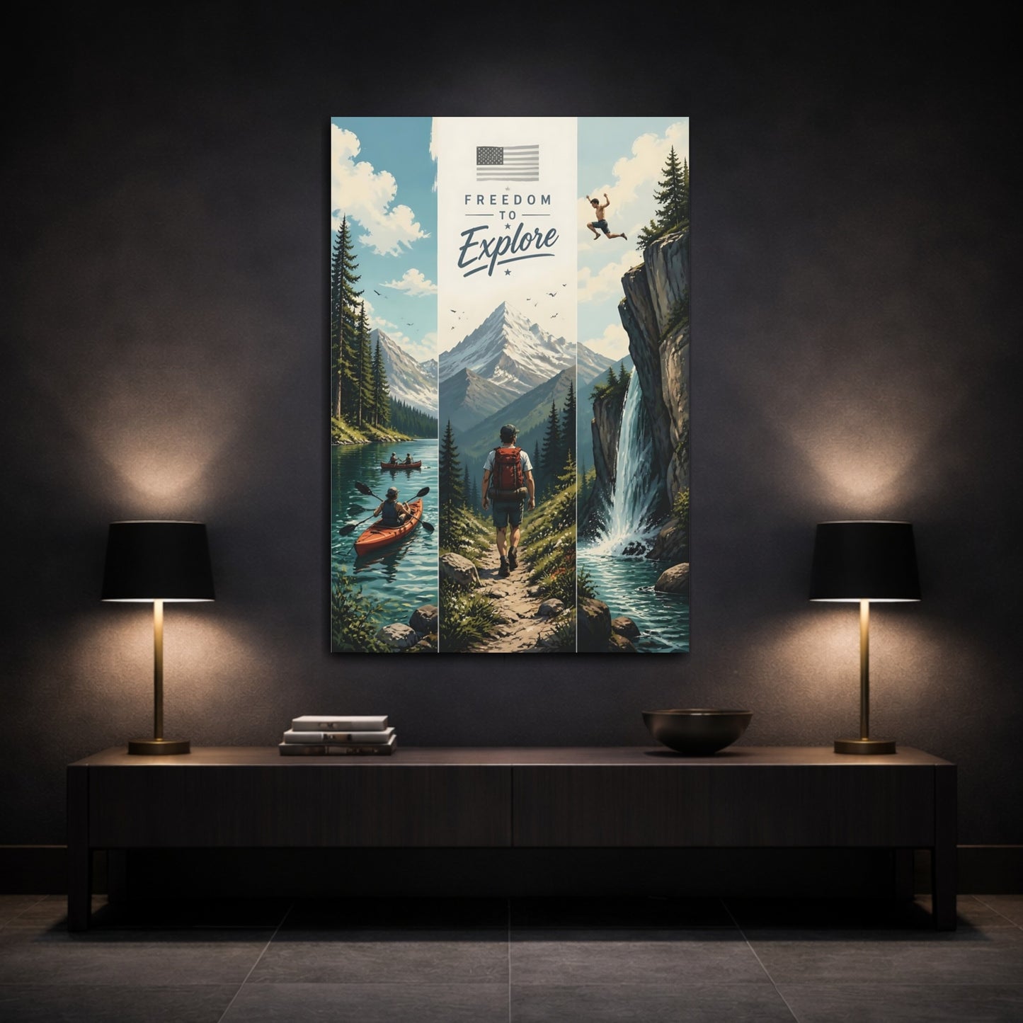Mockup 3. Mountain Hiker Adventure shown as canvas print