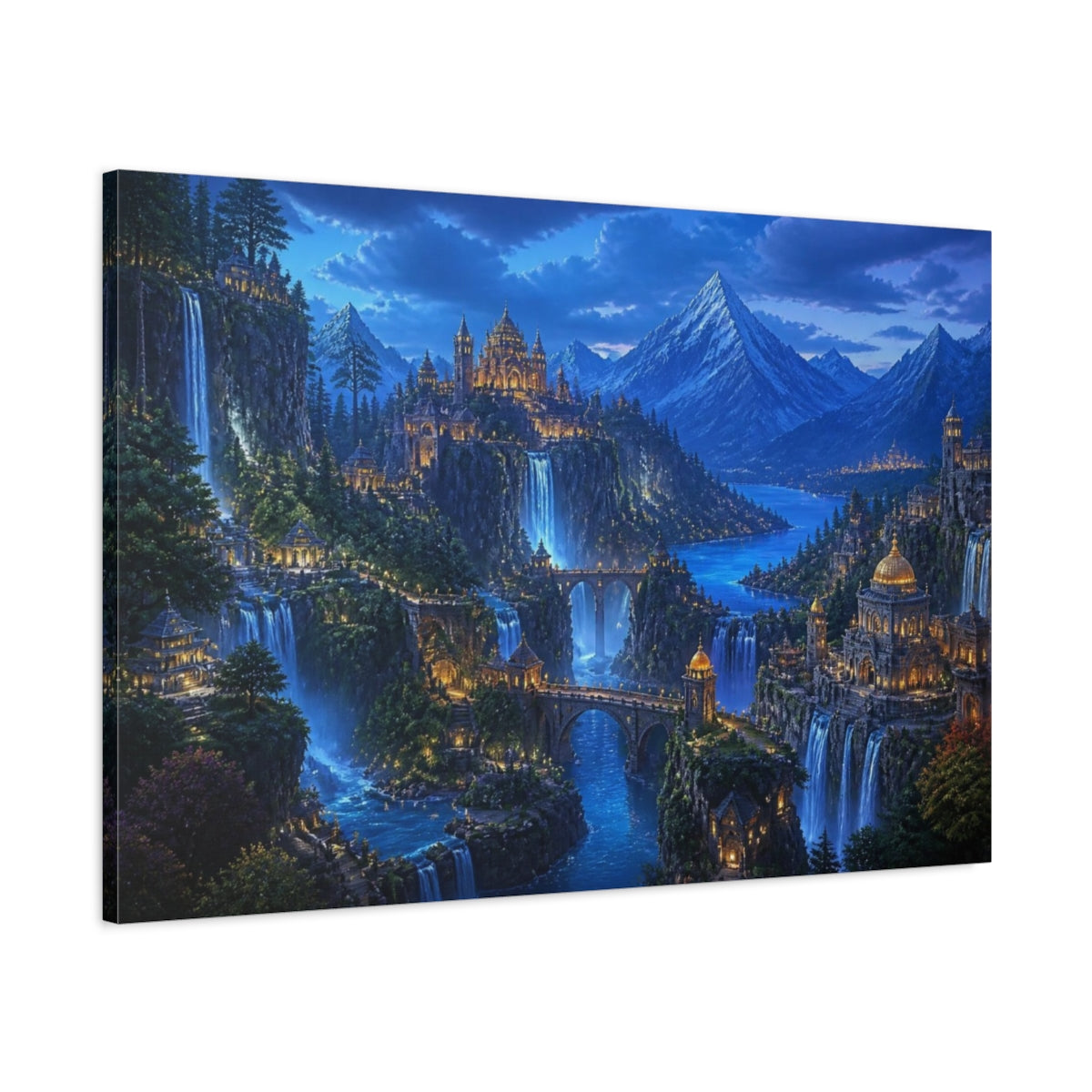 Main Mockup. Mountain Kingdom At Blue Hour shown as canvas print