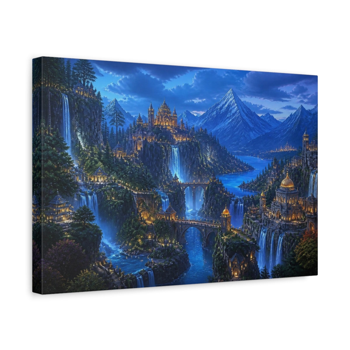 Side Mockup 4. Mountain Kingdom At Blue Hour shown as canvas print