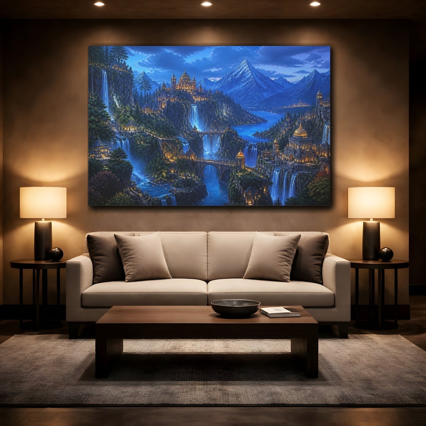 Mockup 2. Mountain Kingdom At Blue Hour shown as canvas print