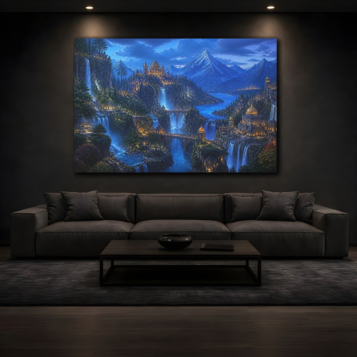 Mockup 3. Mountain Kingdom At Blue Hour shown as canvas print