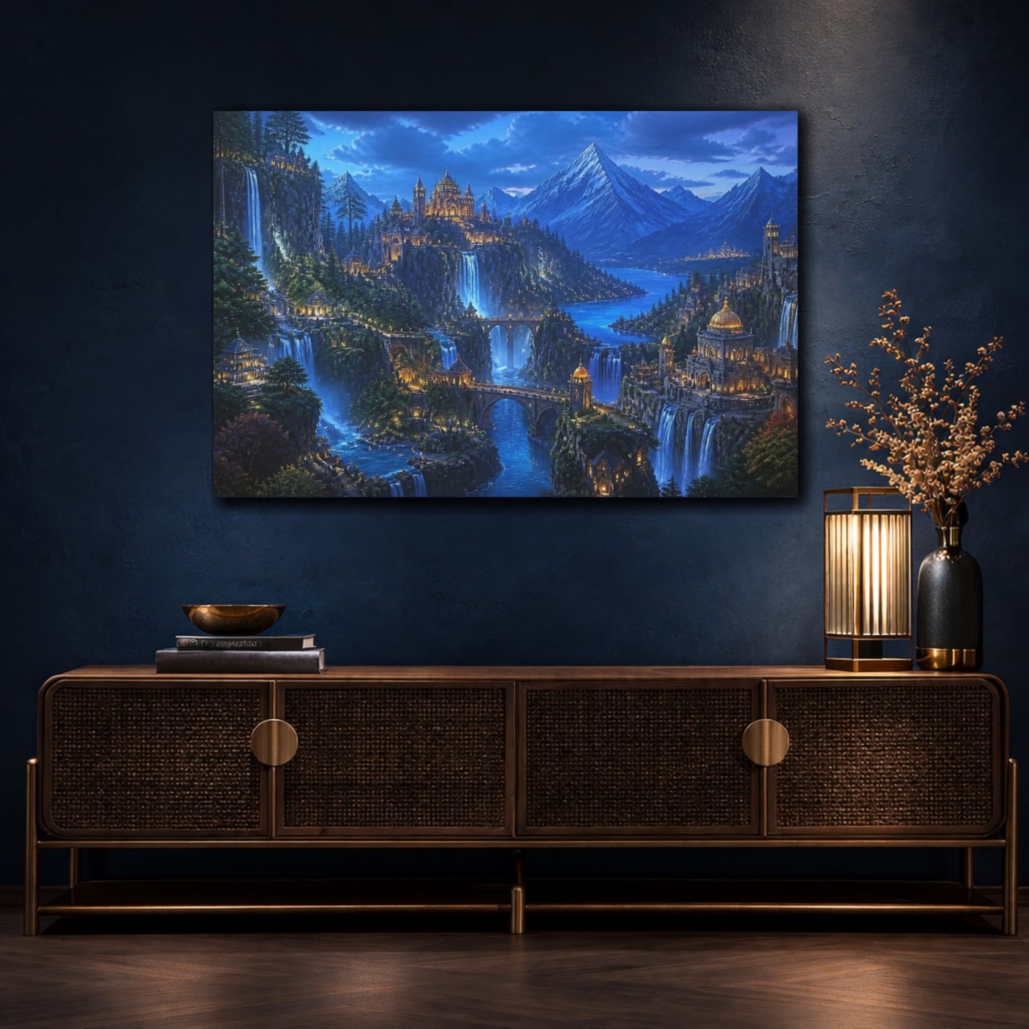 Mockup 4. Mountain Kingdom At Blue Hour shown as canvas print