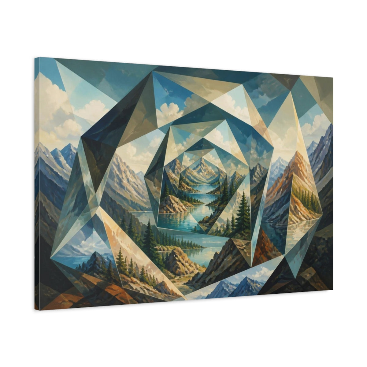 Main Mockup. Mountain Lake Illusion shown as canvas print