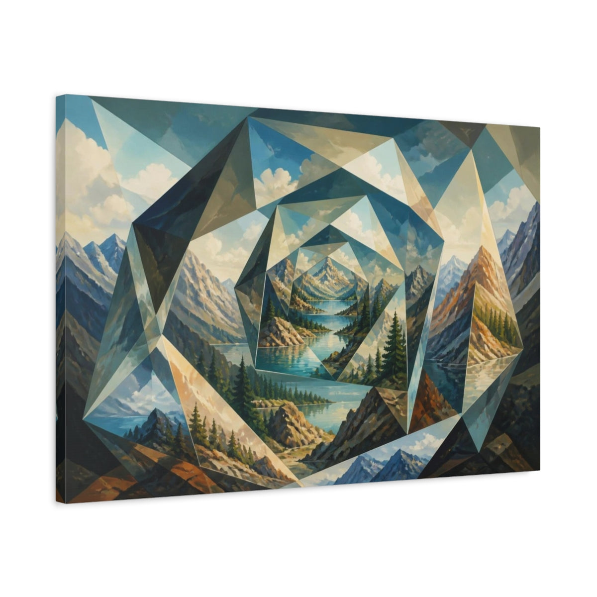 Side Mockup 2. Mountain Lake Illusion shown as canvas print