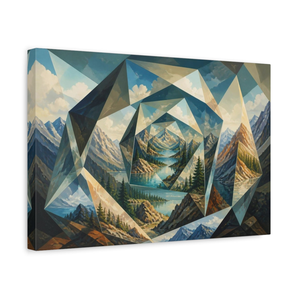 Side Mockup 4. Mountain Lake Illusion shown as canvas print