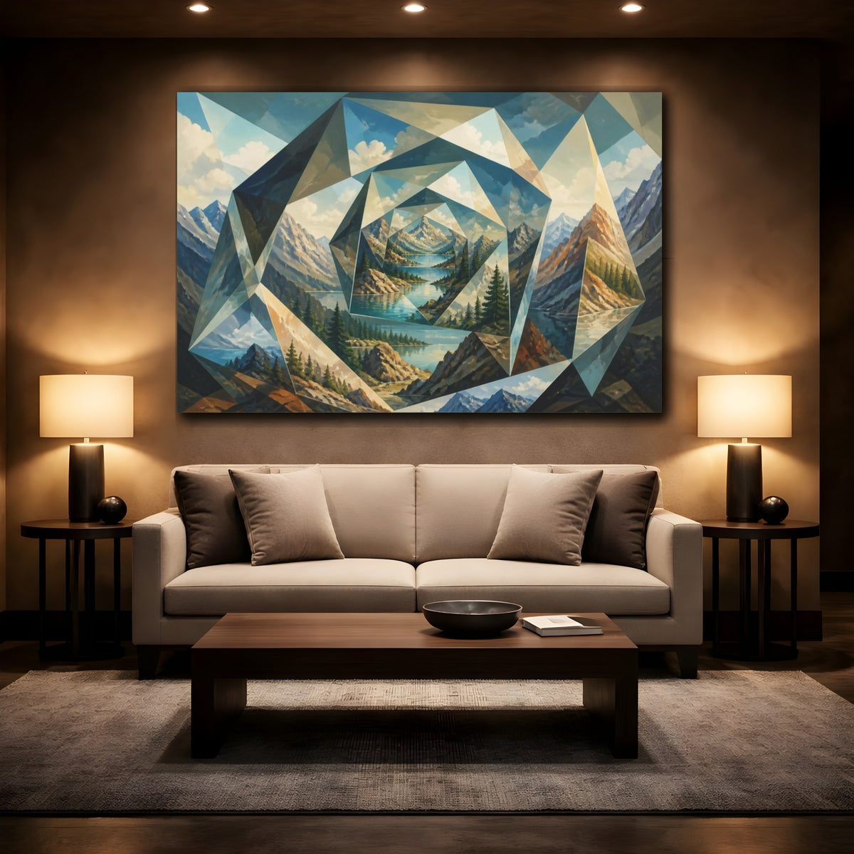 Mockup 2. Mountain Lake Illusion shown as canvas print