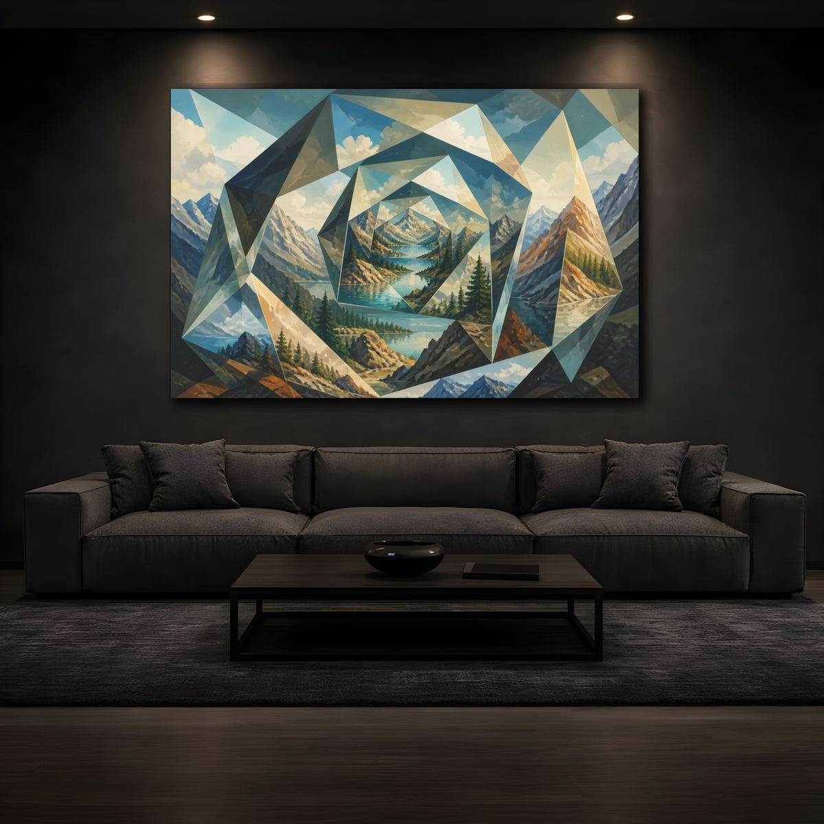 Mockup 3. Mountain Lake Illusion shown as canvas print