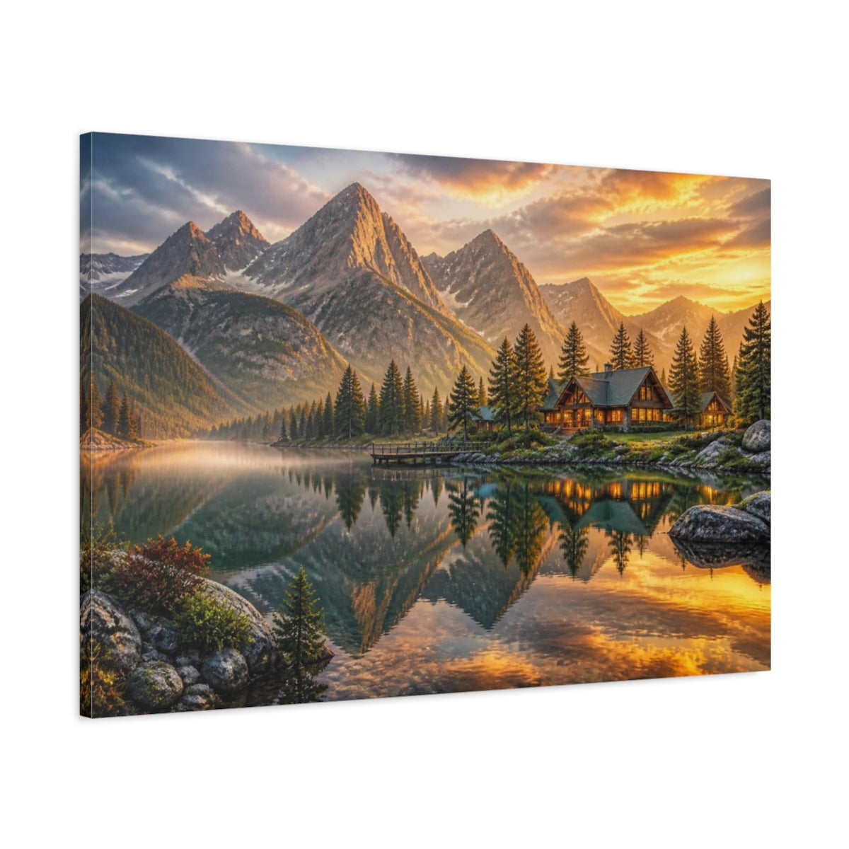 Main Mockup. Mountain Lake Landscape Retreat shown as canvas print