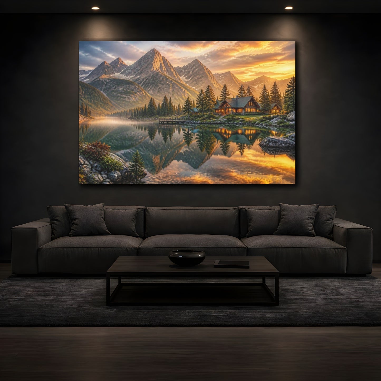Mockup 3. Mountain Lake Landscape Retreat shown as canvas print