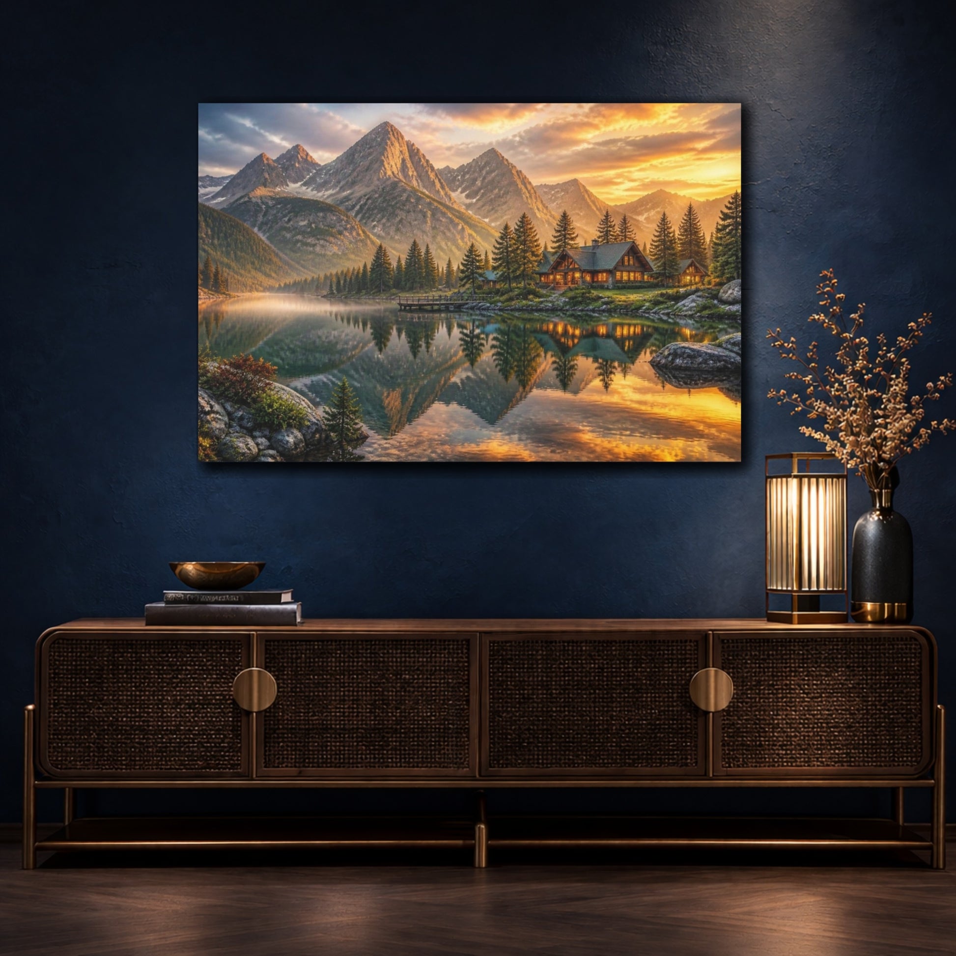 Mockup 4. Mountain Lake Landscape Retreat shown as canvas print