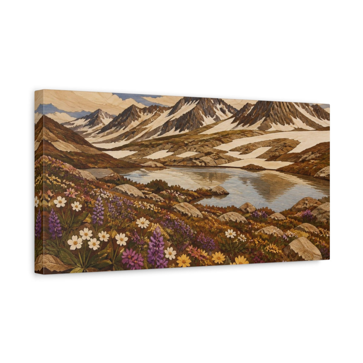Side Mockup 3. Mountain Lake Nature Scene shown as canvas print