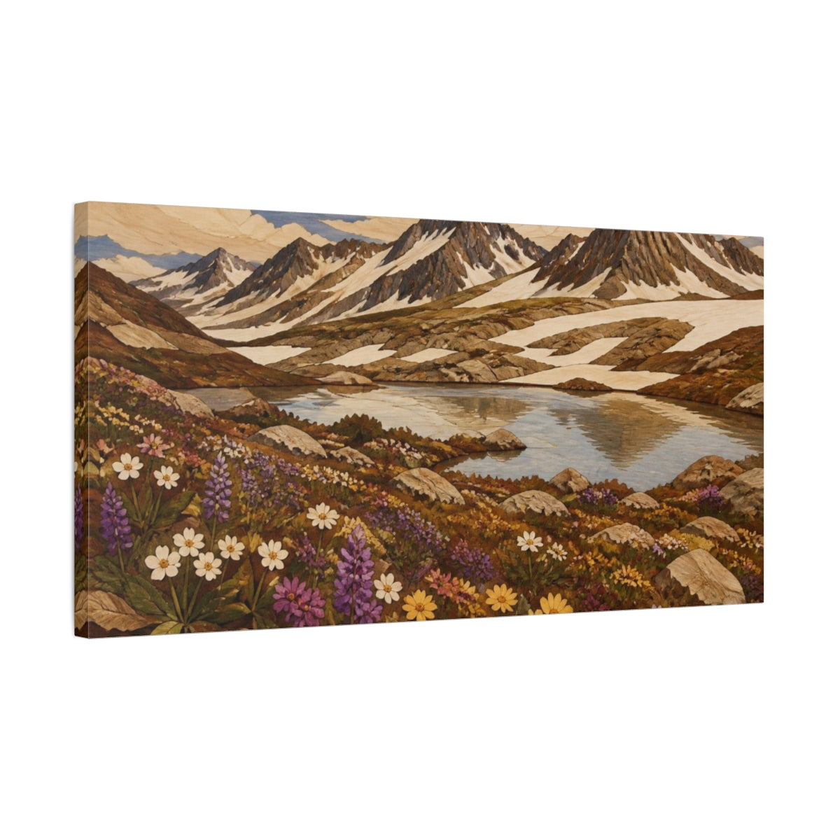 Side Mockup 1. Mountain Lake Nature Scene shown as canvas print
