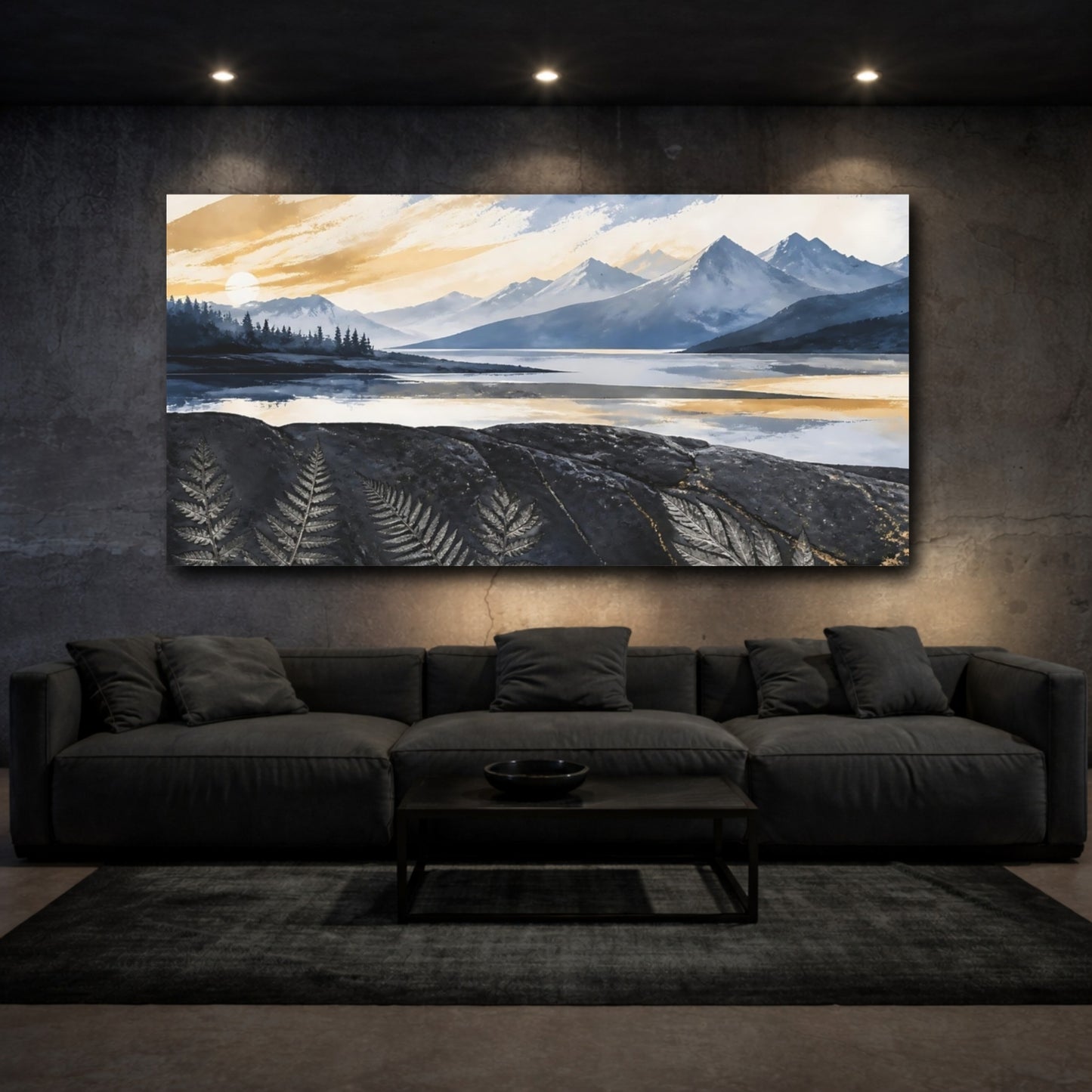 Mockup 3. Mountain Lake Sunrise shown as canvas print
