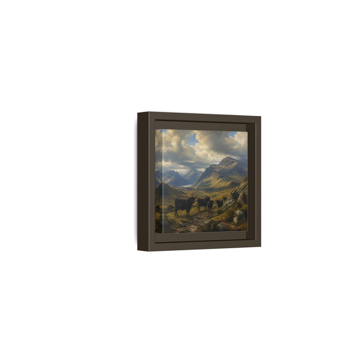 Side Mockup 23. Mountain Landscape With Cattle shown as framed canvas print