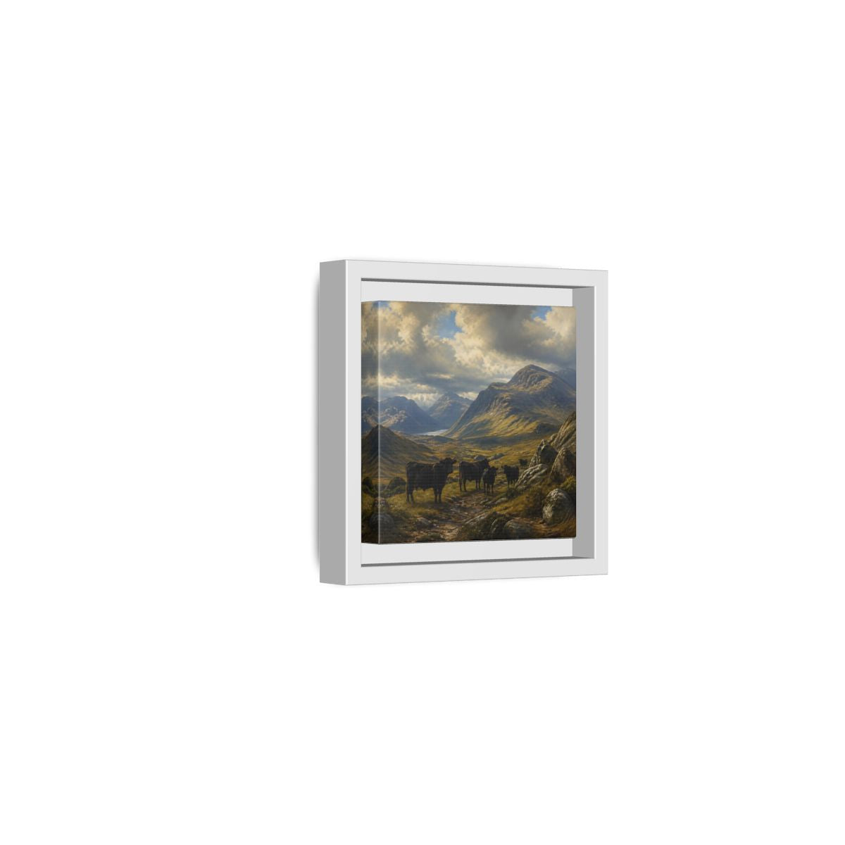 Side Mockup 22. Mountain Landscape With Cattle shown as framed canvas print
