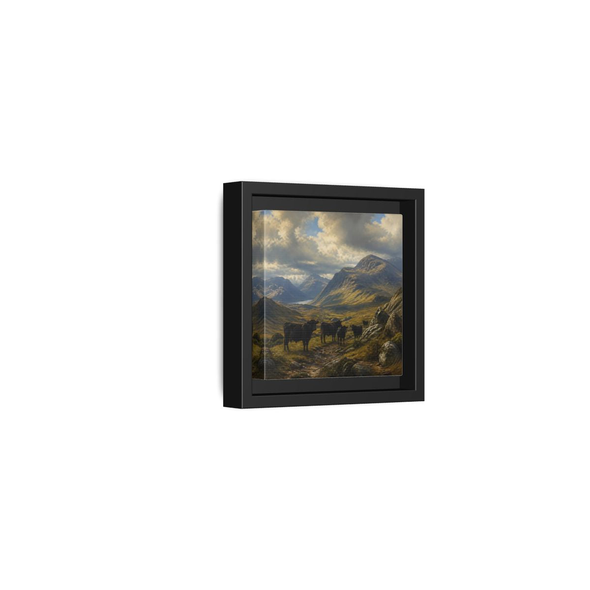 Side Mockup 24. Mountain Landscape With Cattle shown as framed canvas print