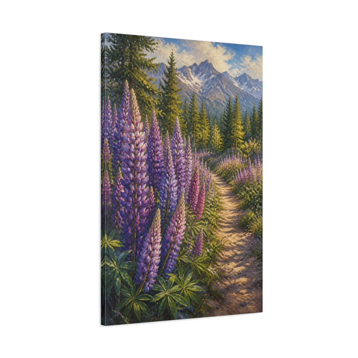 Main Mockup. Mountain Lupine Flowers shown as canvas print