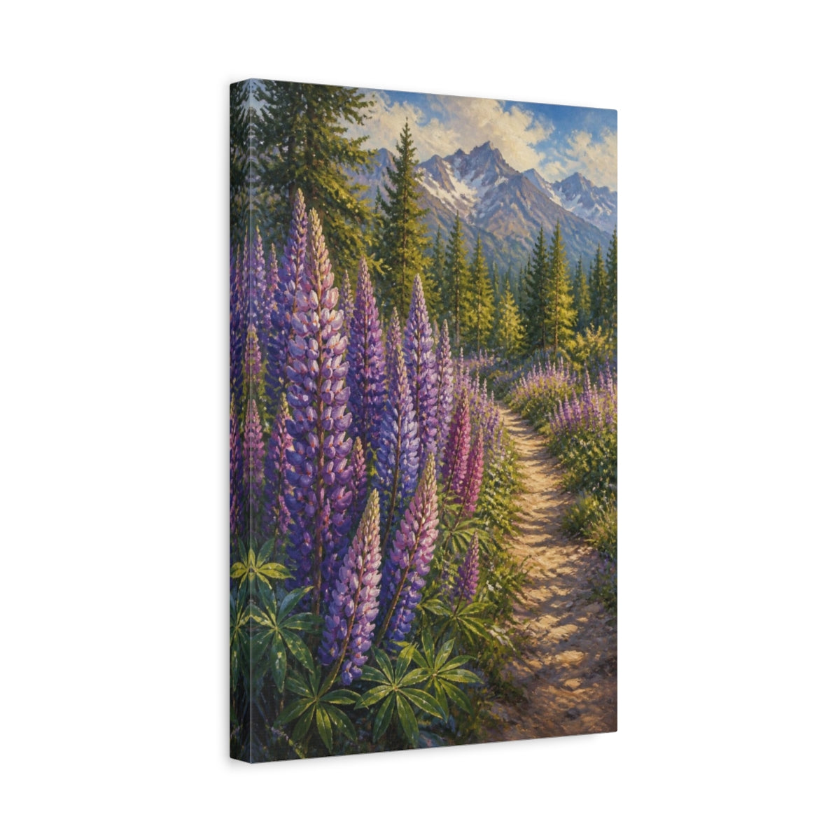 Side Mockup 4. Mountain Lupine Flowers shown as canvas print
