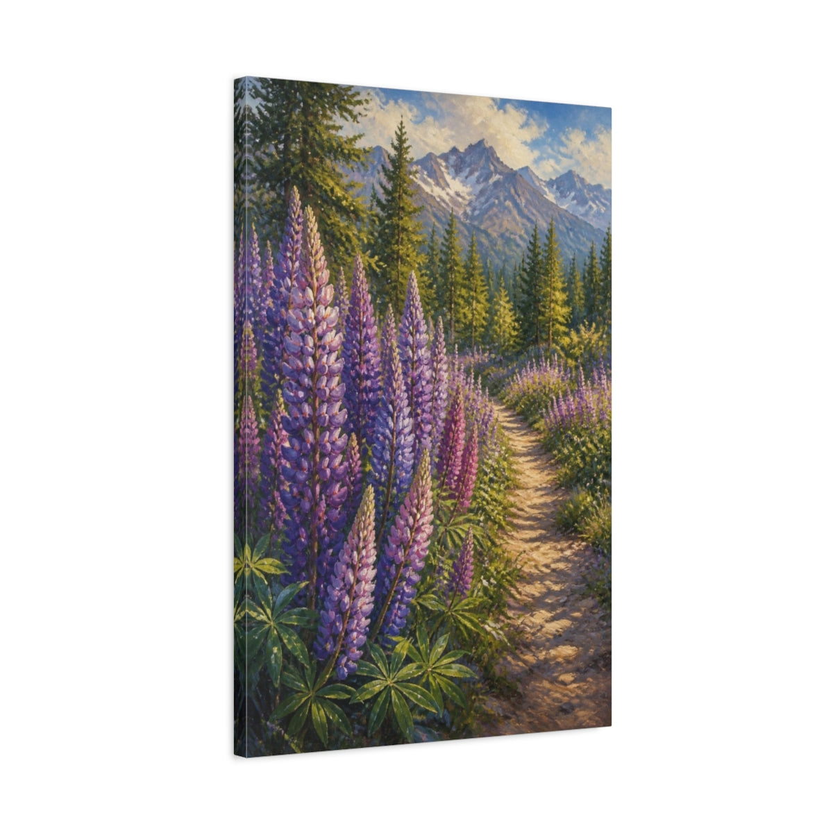Side Mockup 2. Mountain Lupine Flowers shown as canvas print