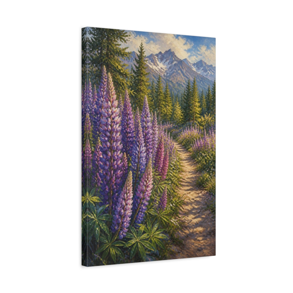 Side Mockup 3. Mountain Lupine Flowers shown as canvas print