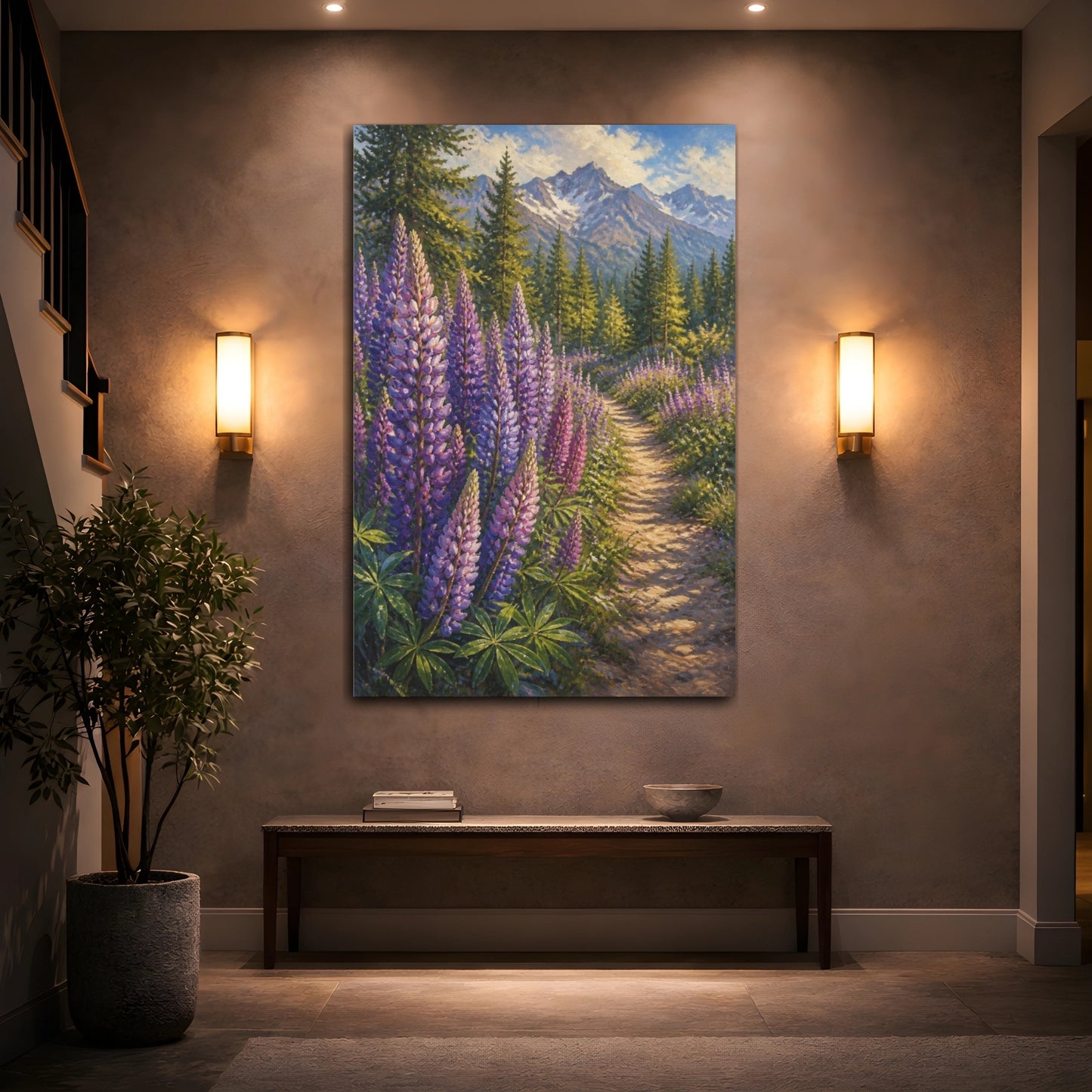 Mockup 2. Mountain Lupine Flowers shown as canvas print