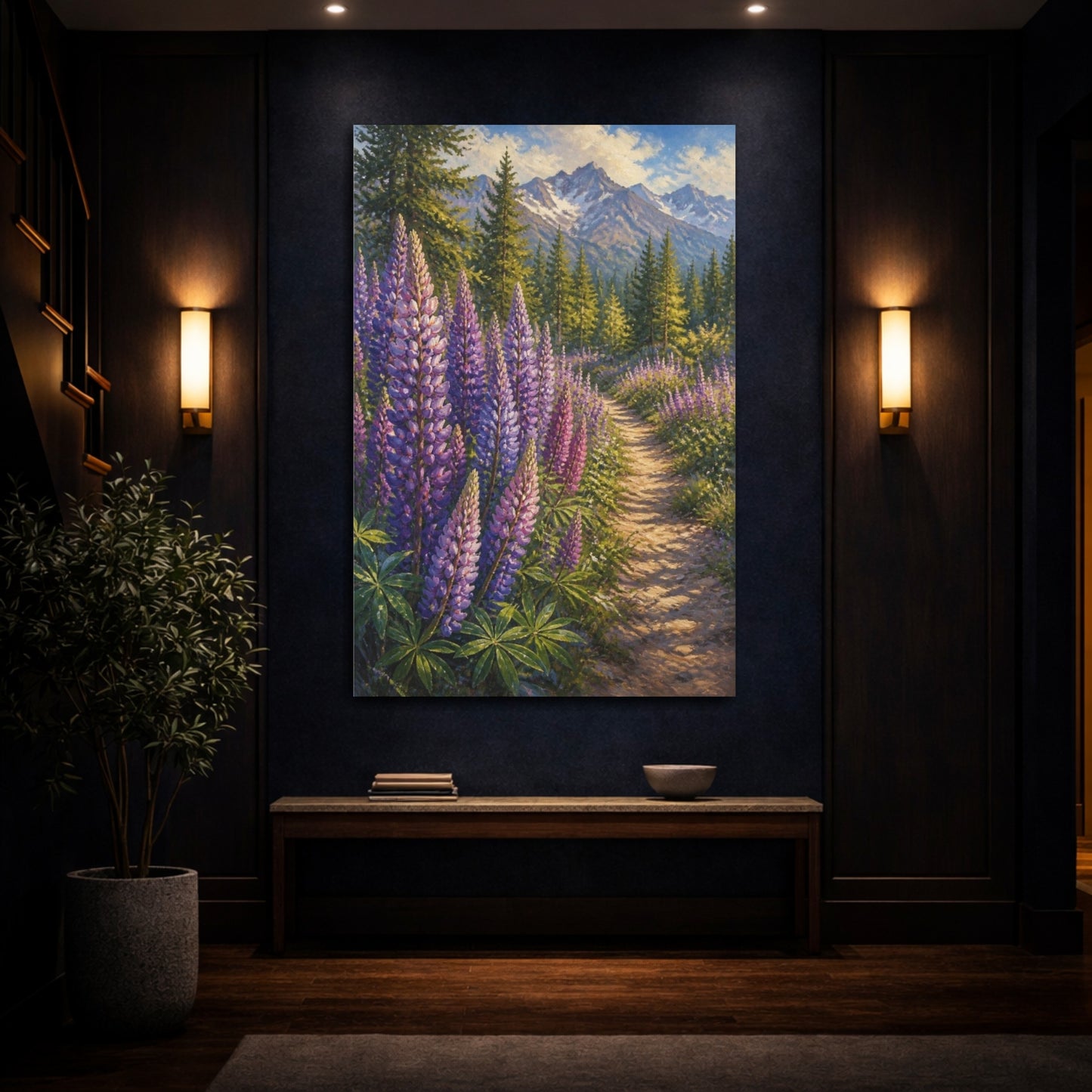 Mockup 4. Mountain Lupine Flowers shown as canvas print