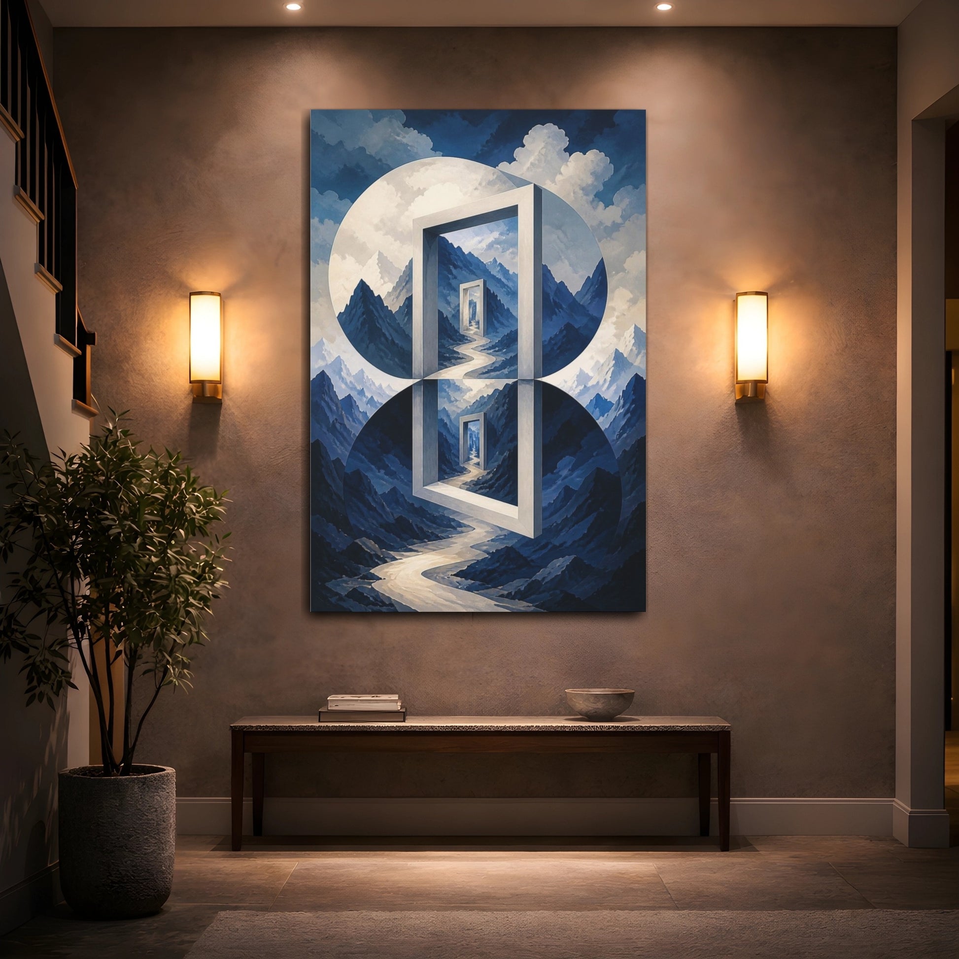 Mockup 2. Mountain Pass Illusion shown as canvas print