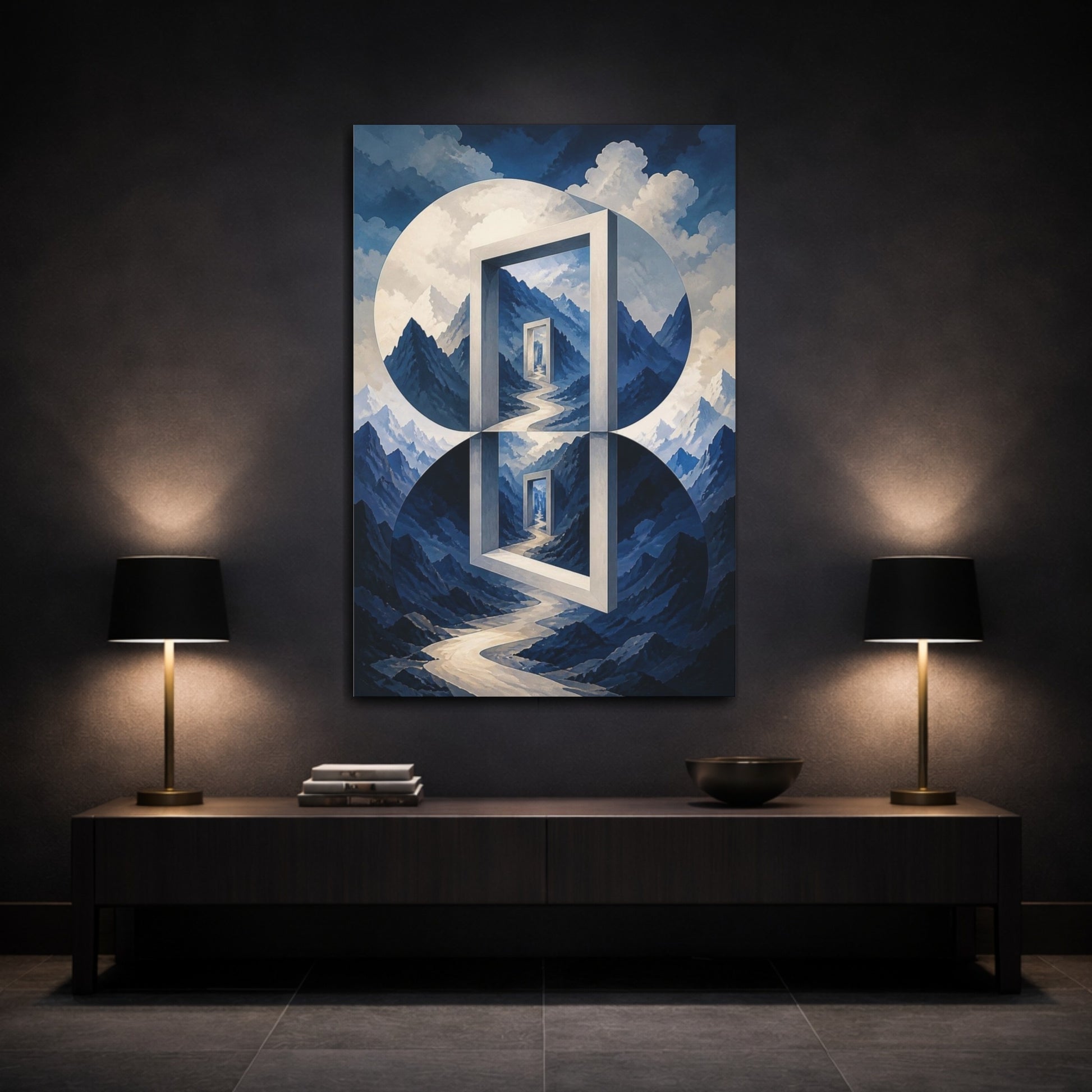 Mockup 3. Mountain Pass Illusion shown as canvas print