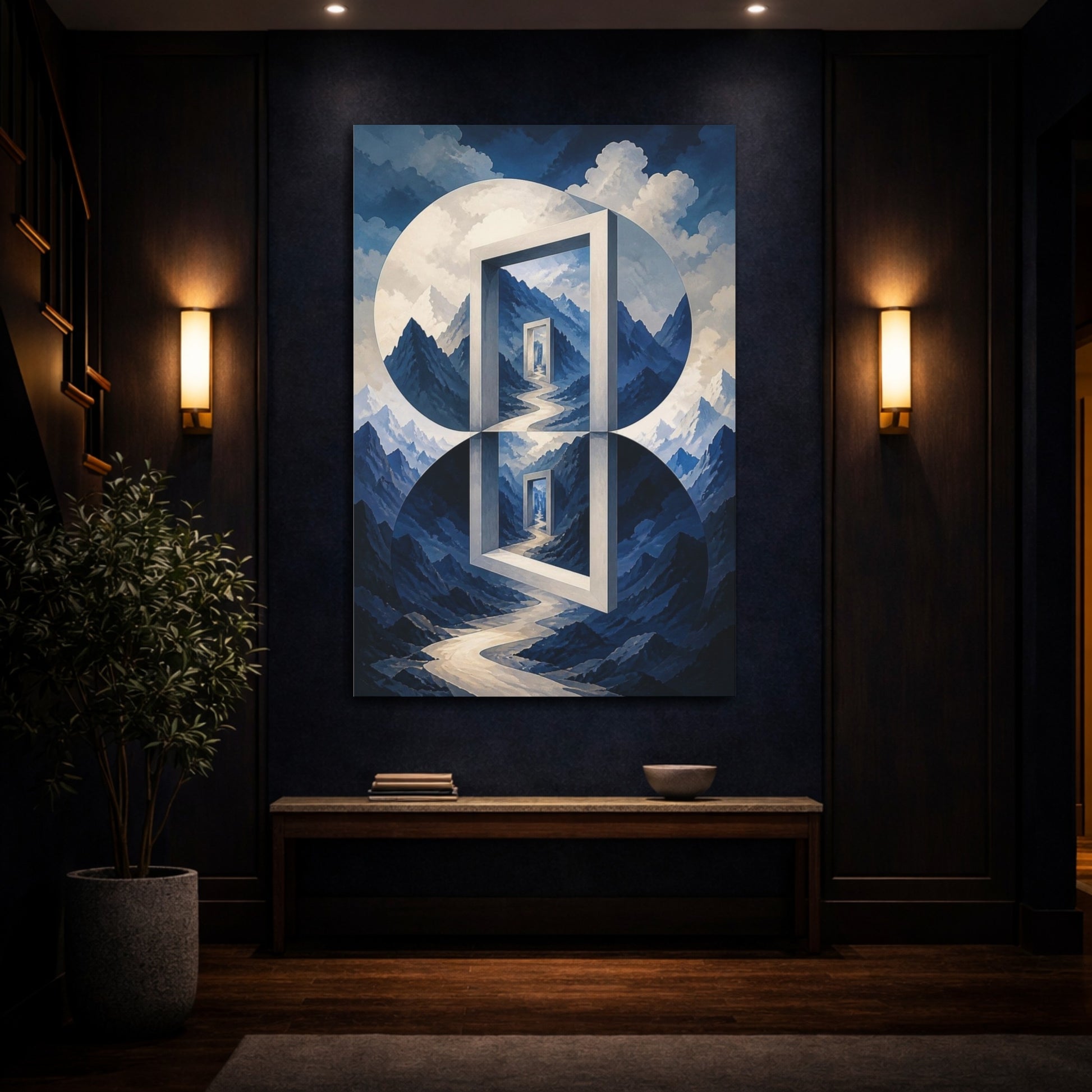 Mockup 4. Mountain Pass Illusion shown as canvas print