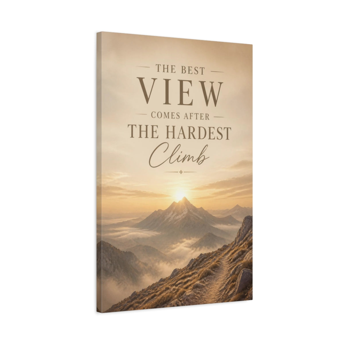 Side Mockup 2. Mountain Quote: Best View canvas print