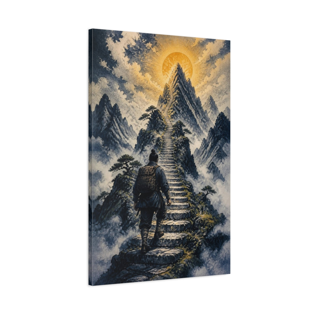 Main Mockup. Mountain Stairway Motivation shown as canvas print
