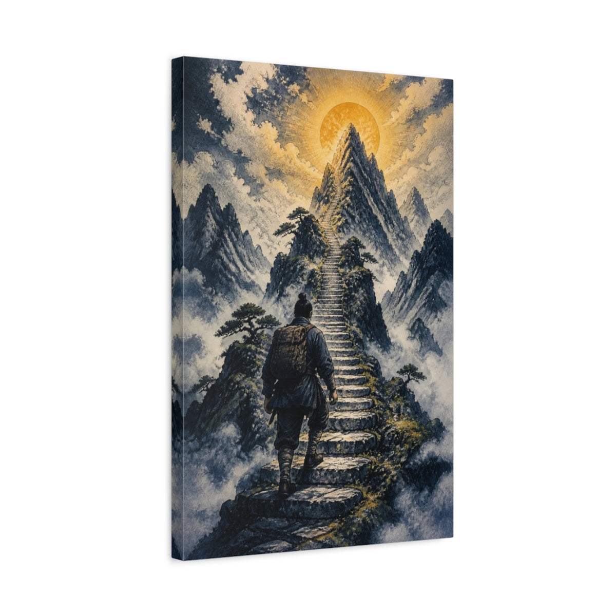 Side Mockup 3. Mountain Stairway Motivation shown as canvas print
