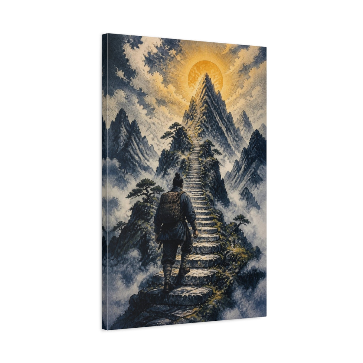 Side Mockup 2. Mountain Stairway Motivation shown as canvas print