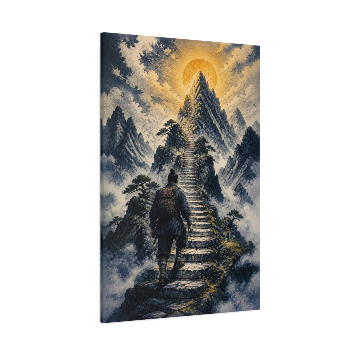 Side Mockup 1. Mountain Stairway Motivation shown as canvas print
