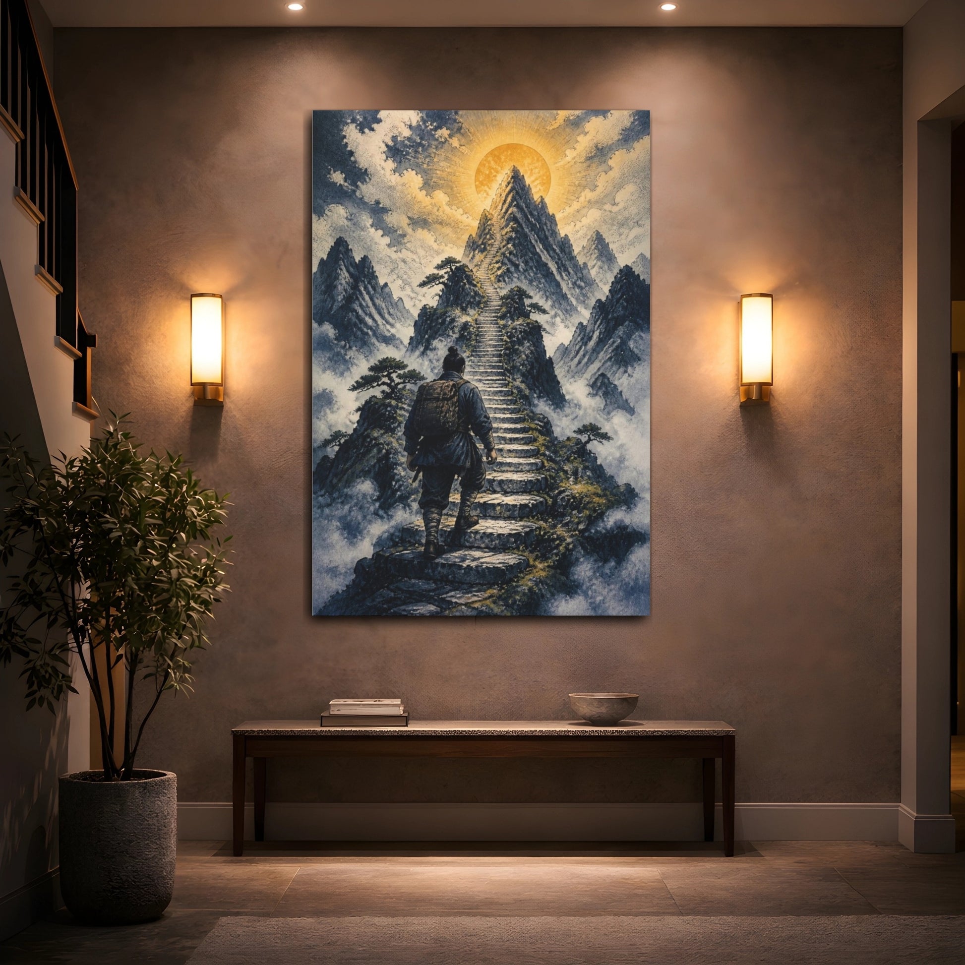 Mockup 2. Mountain Stairway Motivation shown as canvas print