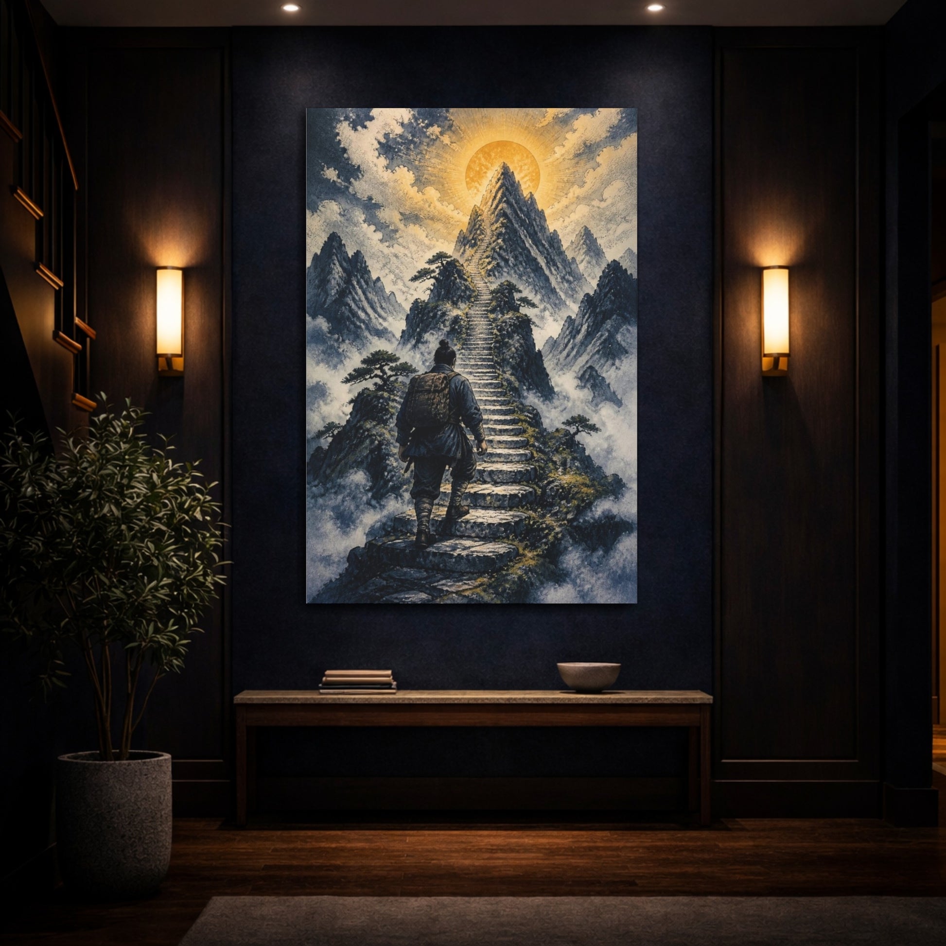 Mockup 4. Mountain Stairway Motivation shown as canvas print