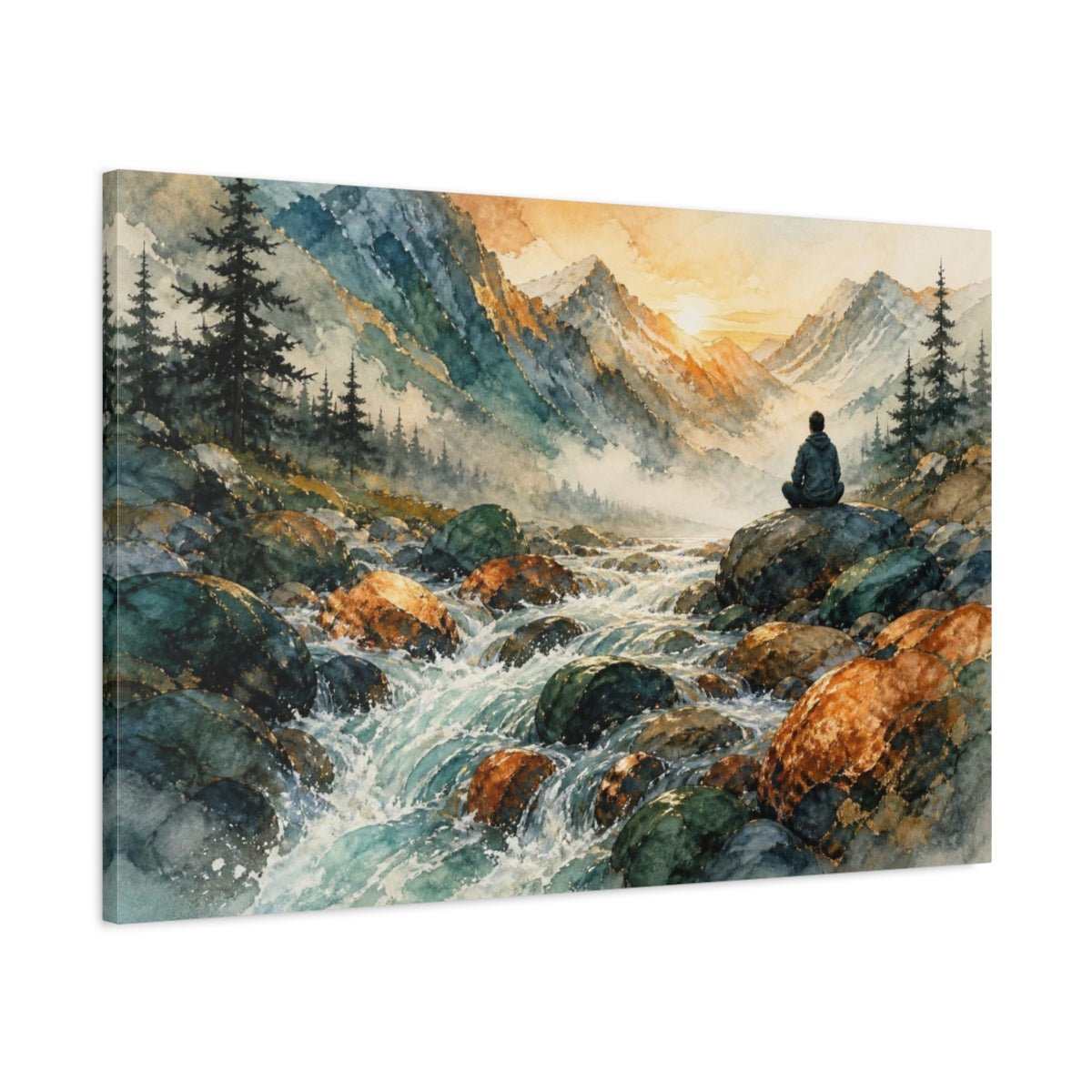 Mountain Stream Motivation Canvas Print Wall Art – Living Room Decor, Above Couch - YesArtYes